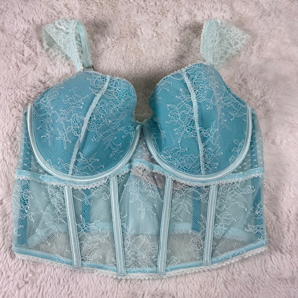 Victorias Secret Dream Angels Blue Lace Corset Bustier Top S-DD 11240101 NEW